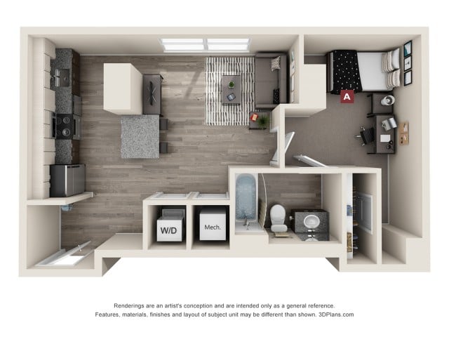 The Ansley 1x1 Floor plan