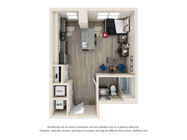 The Sherwood 1x1 Floor plan