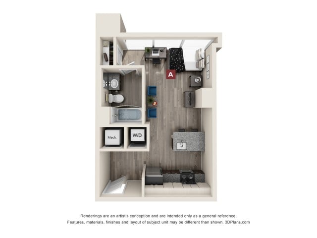 The Springlake 1x1 Floor plan