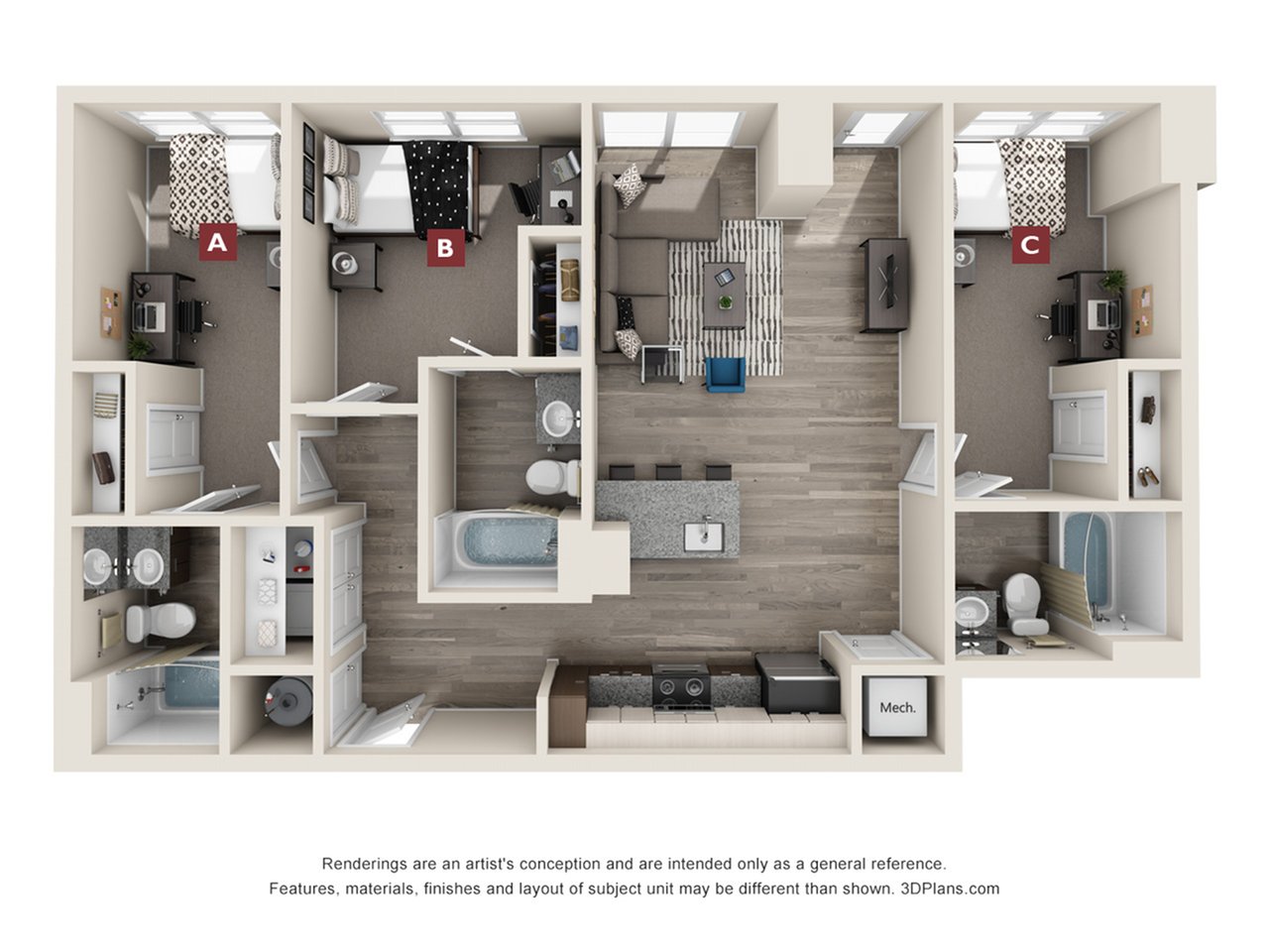 The Chastain 3x3 Floor plan