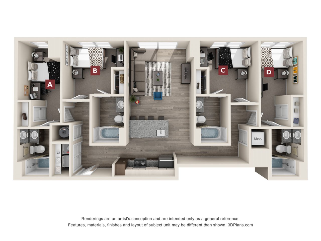 The Peachtree 4x4 Floor plan
