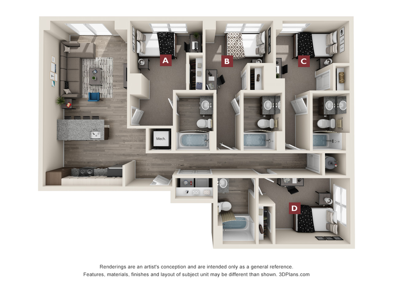 The Piedmont 4x4 Floor plan