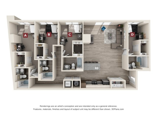 The Ponce 4x4 Floor plan
